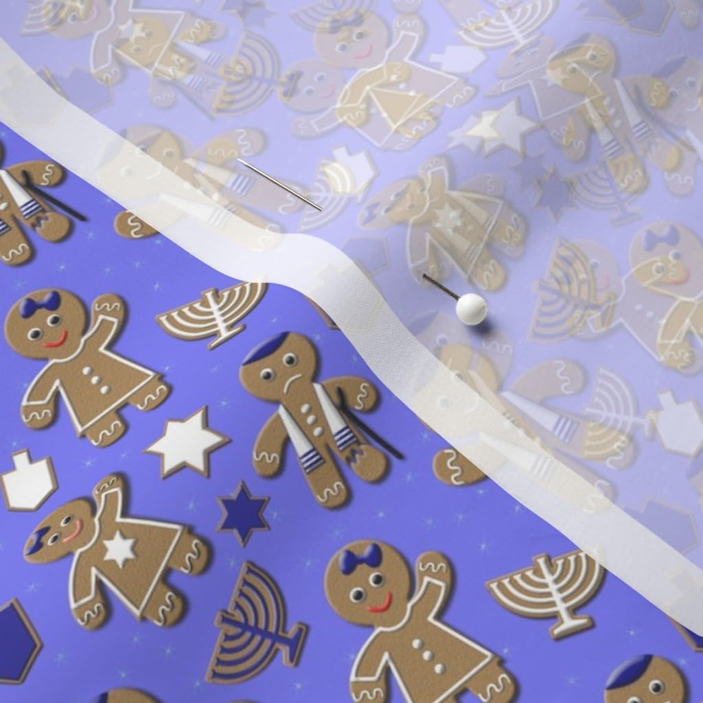 Spoonflower Fabric - Hanukkah Gingerbread Small Cookies Men Menorah Family Holiday Printed on Chiffon Fabric by The Yard - Sewing Fashion Apparel Dresses Home Decor
