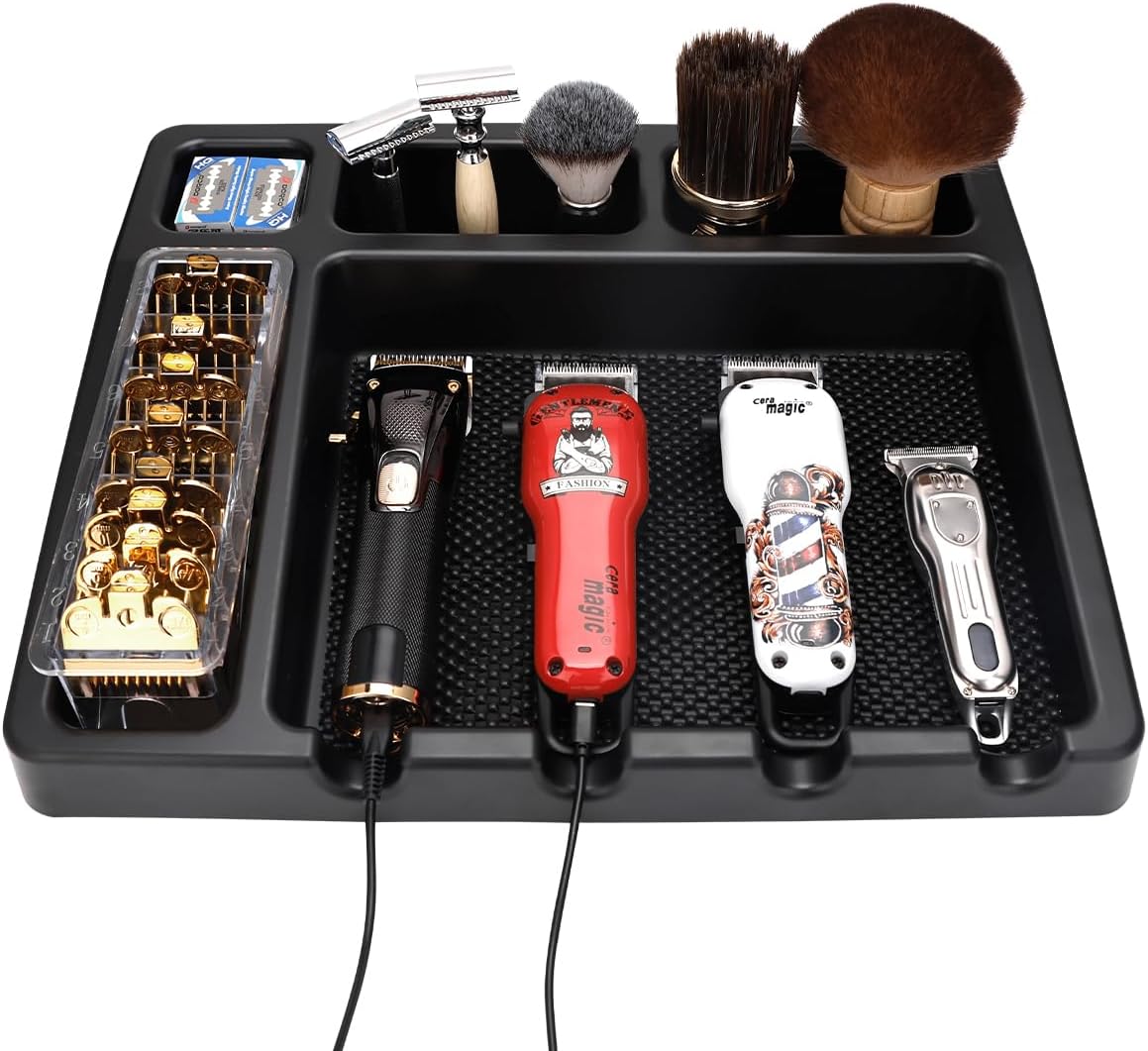 Stylist Tool Box Organizer,Clipper Professional Station Salon Clippers Portable Notches with Scissors Storage Case Organizer Tray Tools Hair for Barber Keeper Trimmer Holder Haircut Razor (Black)