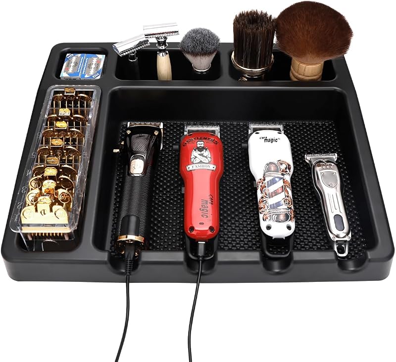 Organizador de ferramentas para barbeiro IEBARBER com 8 compartimentos, suporte para máquinas e bandeja, Black Type B, 1 unidade
