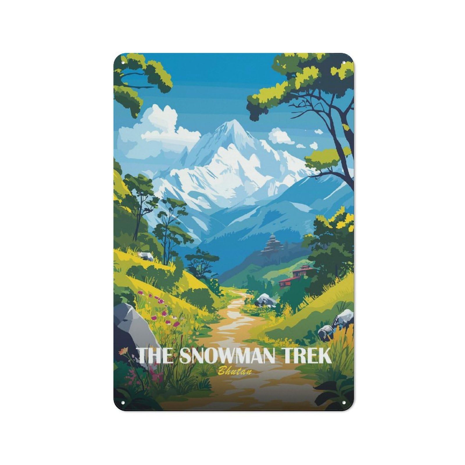 Junmoney Style-4 Tin Wall Plaque 30X20cm With The Snowman Trek, Bhutan For Hallway Wall, Suited To Hallway Decor Lovers, For Retro Home Interiors