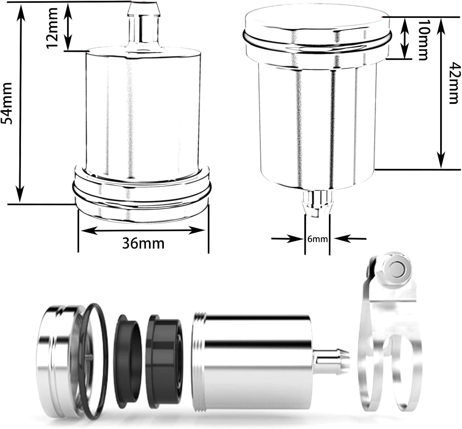 Motorcycle Brake Fluid Reservoir CNC Aluminum Front or Rear Oil Cup for YZF R1 R3 R6 R25 R15 R125 600R for Ducati Monster 821 Stripe Dark 1200 S Stripe 1100S 1100 EVO (Red)