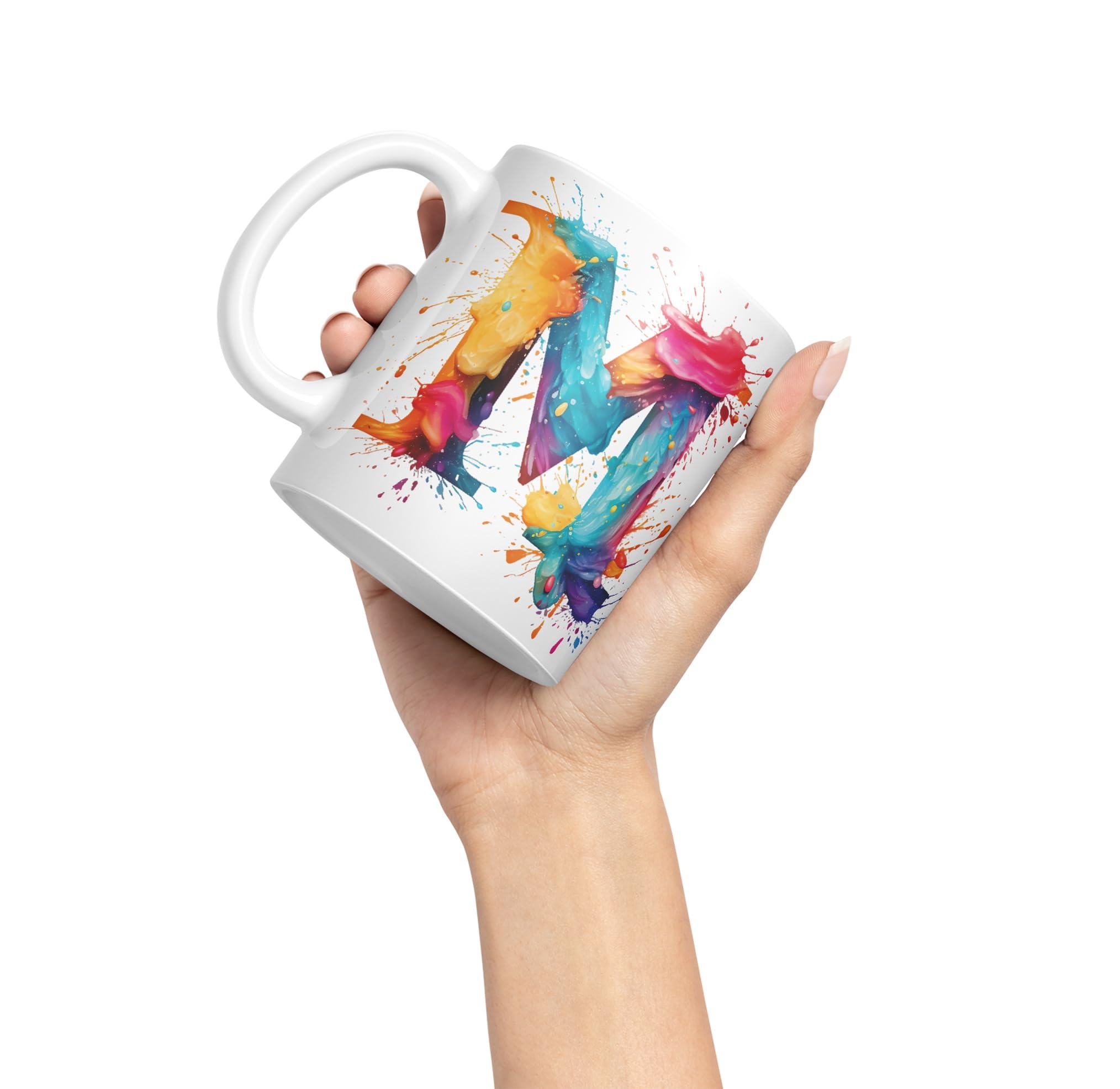 Vixar Letter M Mug, Alphabet Letter M Monogram Watercolour Ceramic Coloured Mug Cup for Tea Coffee Hot Brew 330ml 11Oz Gift (White) - Image 3