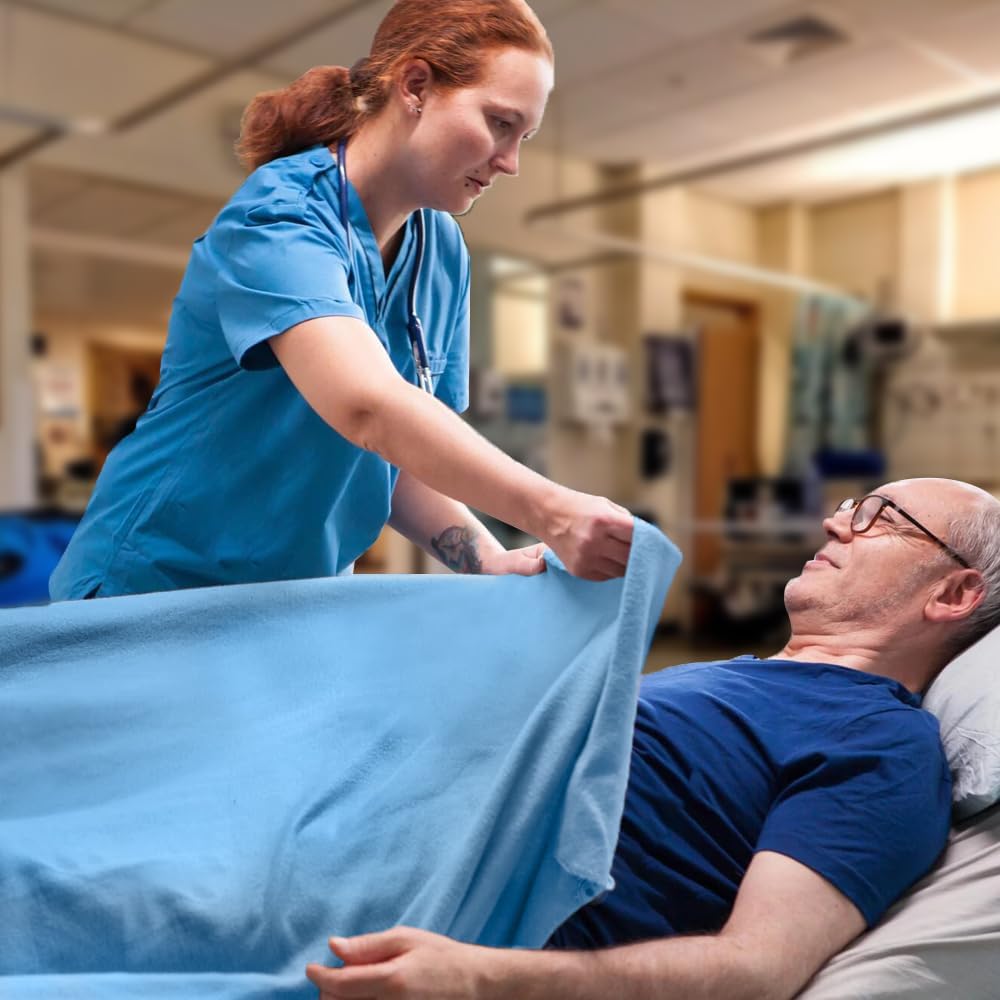 avalon bedding hospital blankets twin size 100% cotton thermal blanket hospital style blanket - lightweight hospital blanket - hospital blankets - general hospital blanket twin 70x90 inches (blue) blue 70x90