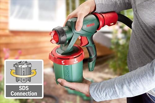 Bosch Home and Garden 1000 ml Paint Spray System PFS 5000 E (2X Paint Tanks 1000ml, Nozzle for Wall Paint/Glazes/Varnish, Colour Filter, Cleaning Brush, Box, 1200 Watts) - 5