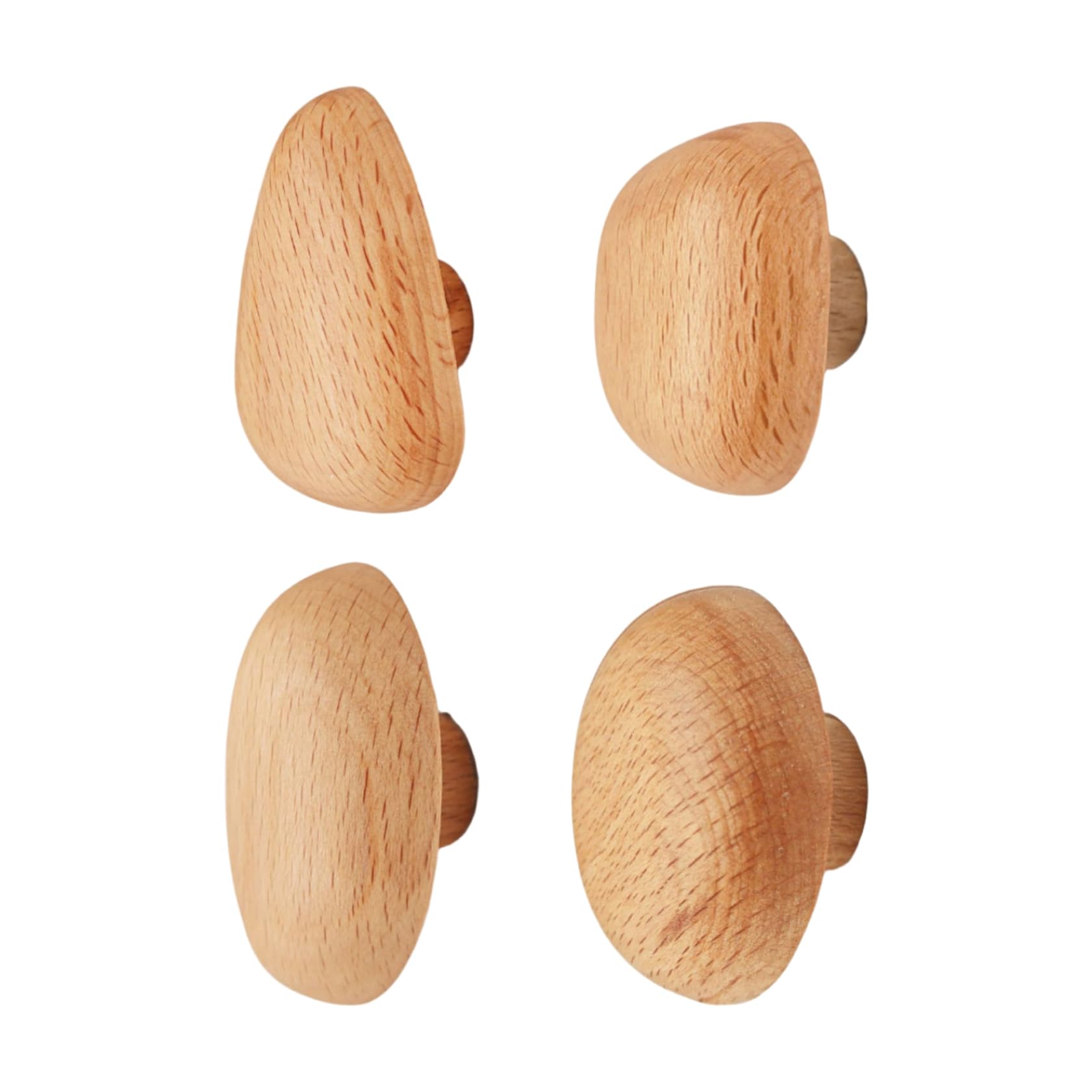 Hperu Wooden Wall Hooks, 4PCS Heavy Duty Natural Wood Coat Hooks - Pebble Shape Decorative Wall Hangers for Towels and Bags - Wood