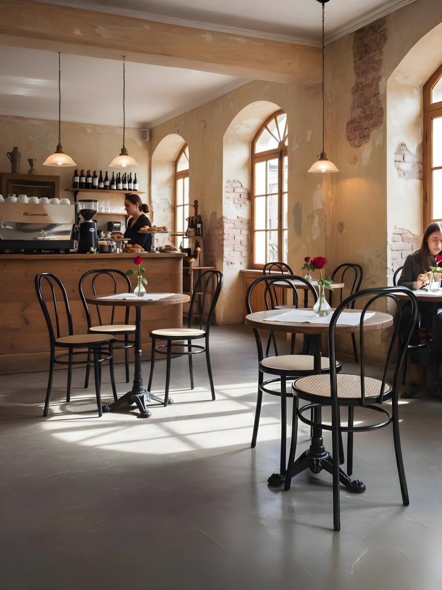 Generico Sedie Thonet Vienna Struttura in Ferro e Seduta in Finta Paglia Ideali per Cucina Bar Osteria e Ristorante Nero Lucido 2 pezzi