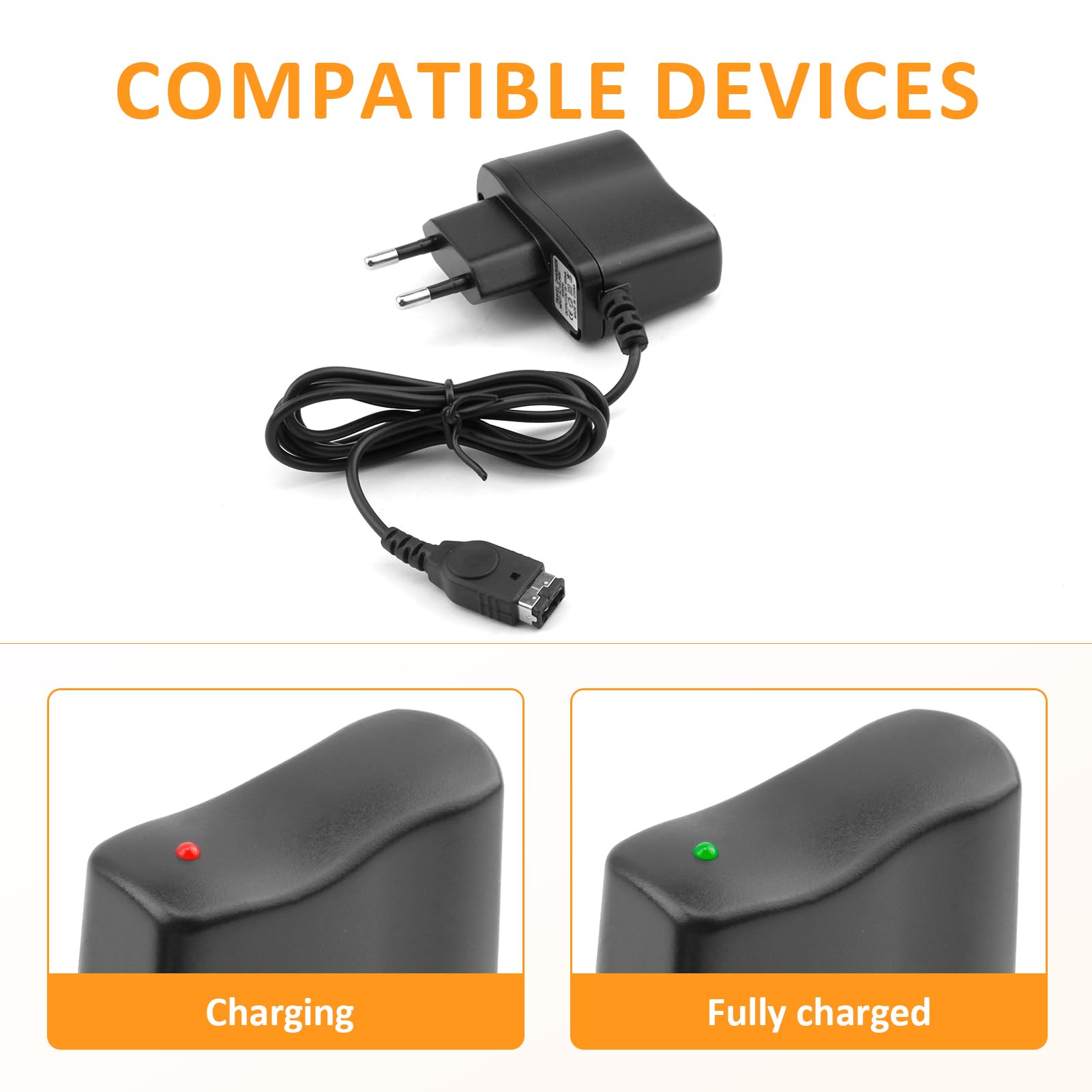 Adaptateur Secteur Compatible pour Nintendo DS et Gameboy Advance SP - Chargeur 5,2 V 450 mA avec Câble de 1,2 m