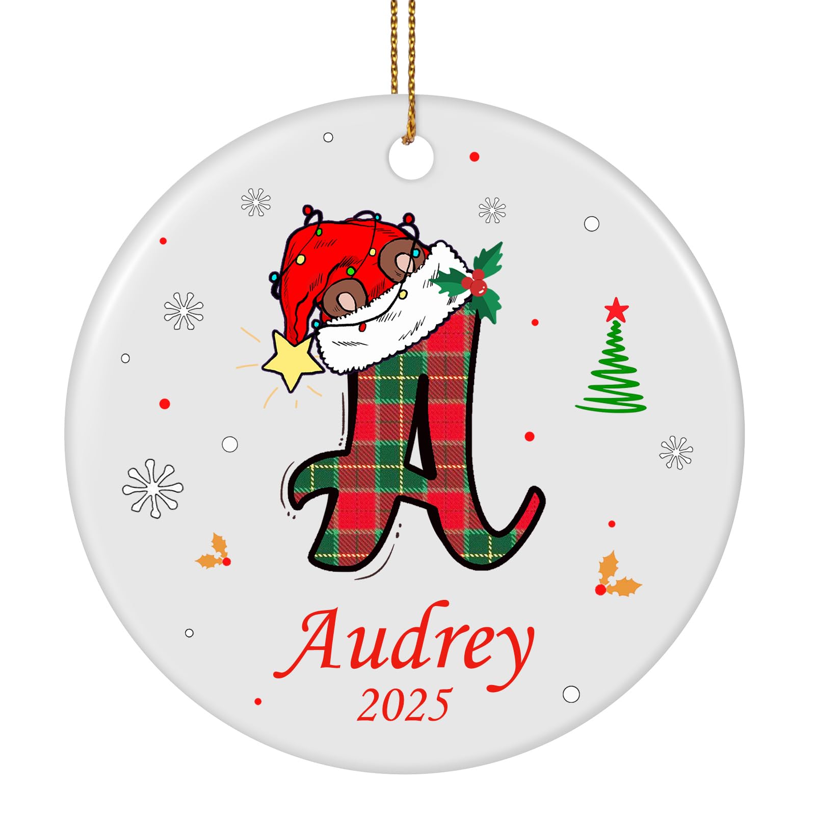 Personalized Name Ornaments for Christmas Tree, Custom A-Z Letter Ornament