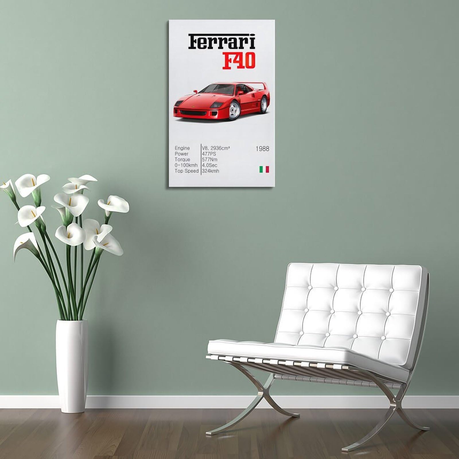 Poster Ferrari F40 Sur Toile - 40 X 60 Cm, Impression Haute Qualité, Couleurs Vives, Décoration Murale Voiture - 13