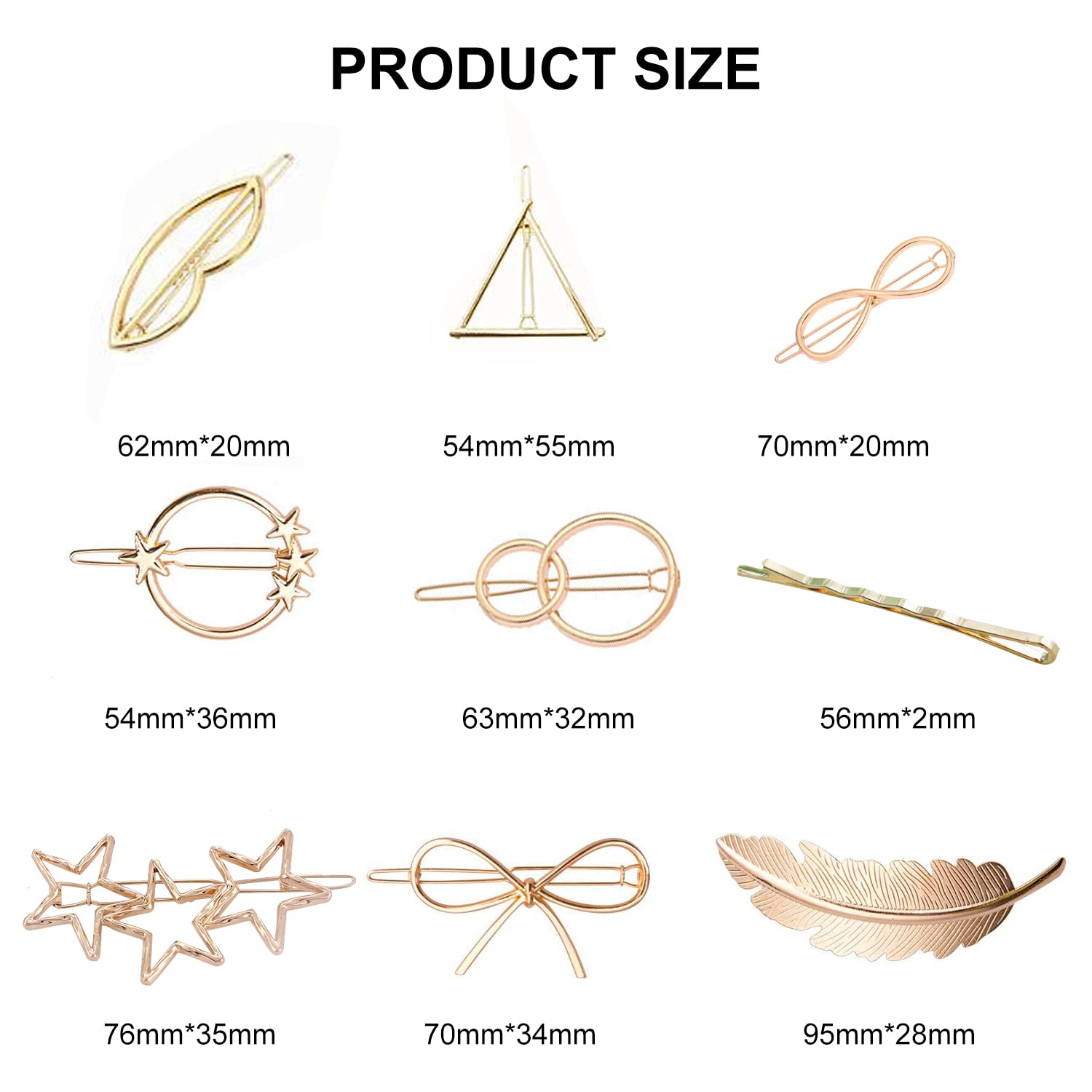 20pcs Geometric Bow Hair Clips - Metal Hair Accessories for Women Elegant for Wedding & Prom, Gold,Silver - Image 2