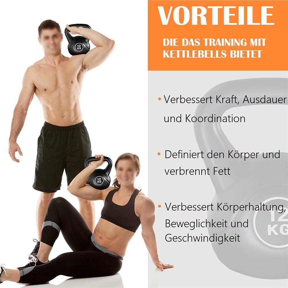 Yaheetech 2 Stück Kettlebell 8 kg/12 kg Kugelhantel mit bodenschonender Kunststoffummantelung Schunwunghantel Kugelgeiwcht für Krafttraining