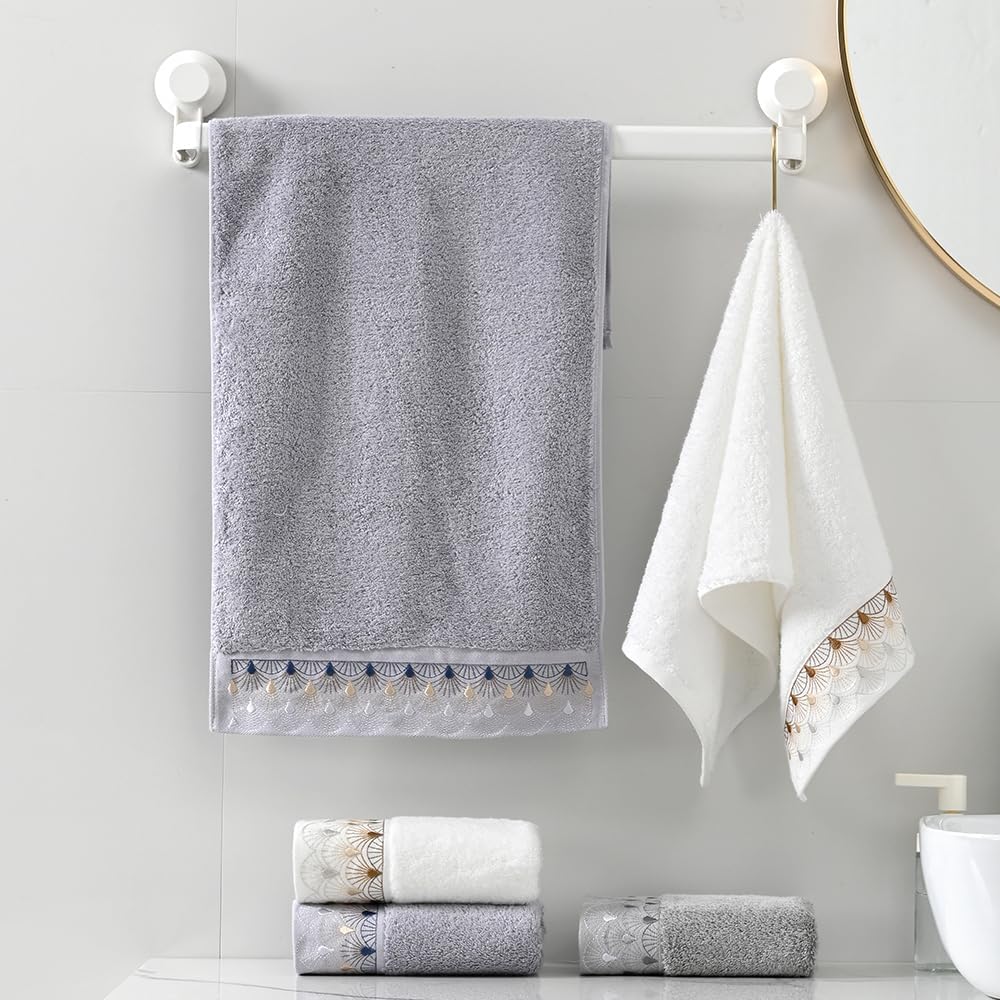 Grey Hand Towel Set of 2 Super Thick Soft 100% Cotton Towels Quick Dry Ultra Absorbent Luxury Lace Pattern Embroidery Decorative for Guest Hand Towels 13 x 29 Inch - Image 6