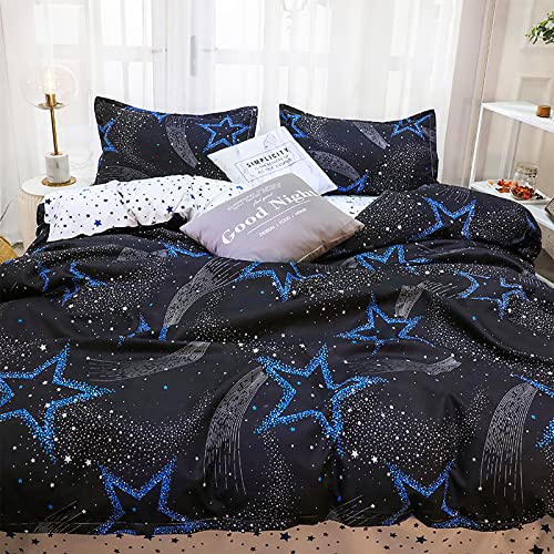 Bailipromise Starry Sky Night Duvet Cover Set Queen Size,Cute Star 3 Piece Bedding Set,Black Galaxy Comforter Cover With Pillow Shames,Ultra Soft,100% Polyester,No Comforter,No Sheets #TOP19