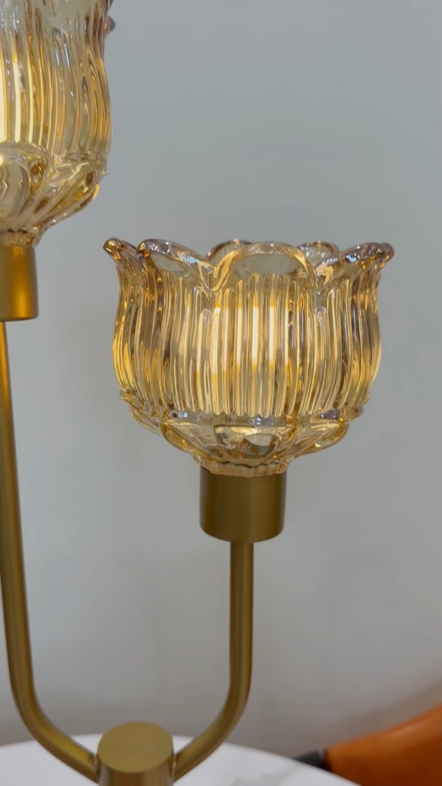 Image of Lightdot Mid Century Modern Table Lamp Dimmable Vintage Gold Glass Lamp | Nightstand Lamp Amber Glass Desk Lamp Bulbs Included Warmwhite Ambient Bedside Lamps for Bedroom Living Room Home Decor Gift
