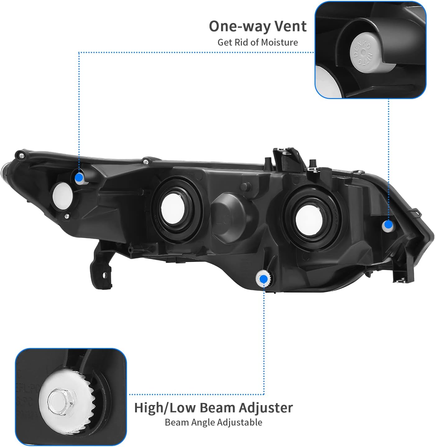 DWVO Headlight Assembly Compatible with 06 07 08 09 10 11 2006 2007 2008 2009 2010 2011 Civic 2 Door Coupe Black Housing White Reflector