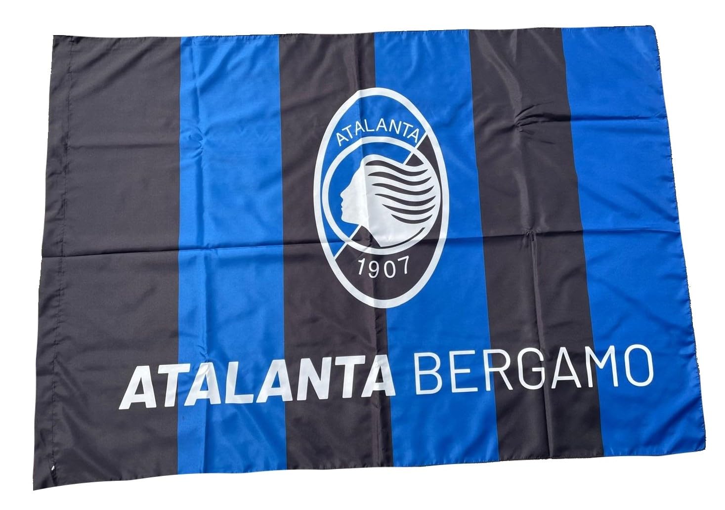 Bandiera ATALANTA UFFICIALE grande misura cm. 100 x 140 in poliestere Neroblu a Strisce Dea Bergamo BGATST100X140