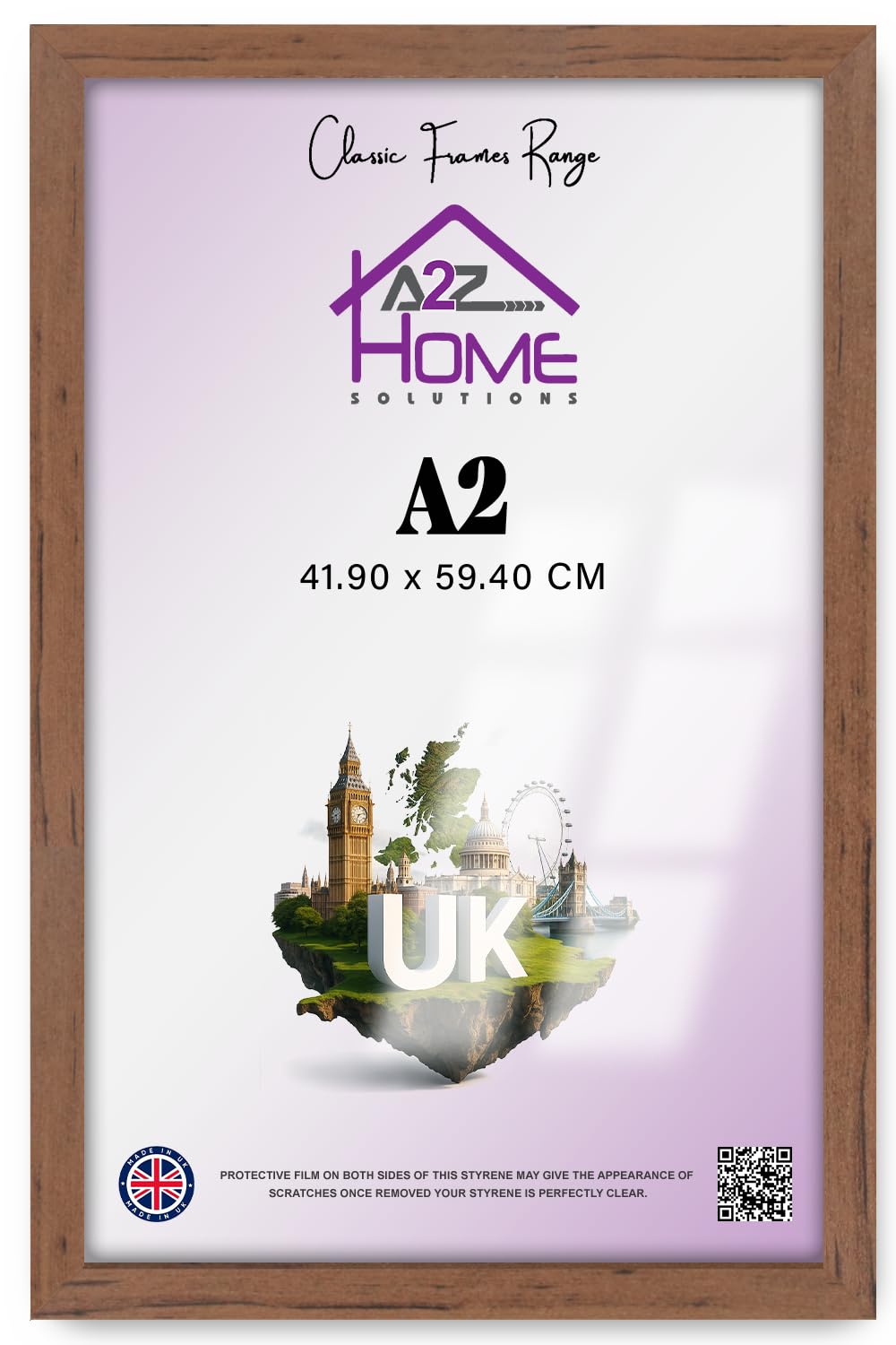 A2z Home Solutions Walnut A2 Decorative Poster Frame – 59.4 X 42 Cm Wall Hanging Picture Frame With Perspex Front For Prints, Art, Certificates – Durable & Perfect For Home, Gallery Or Office-「Walnut」