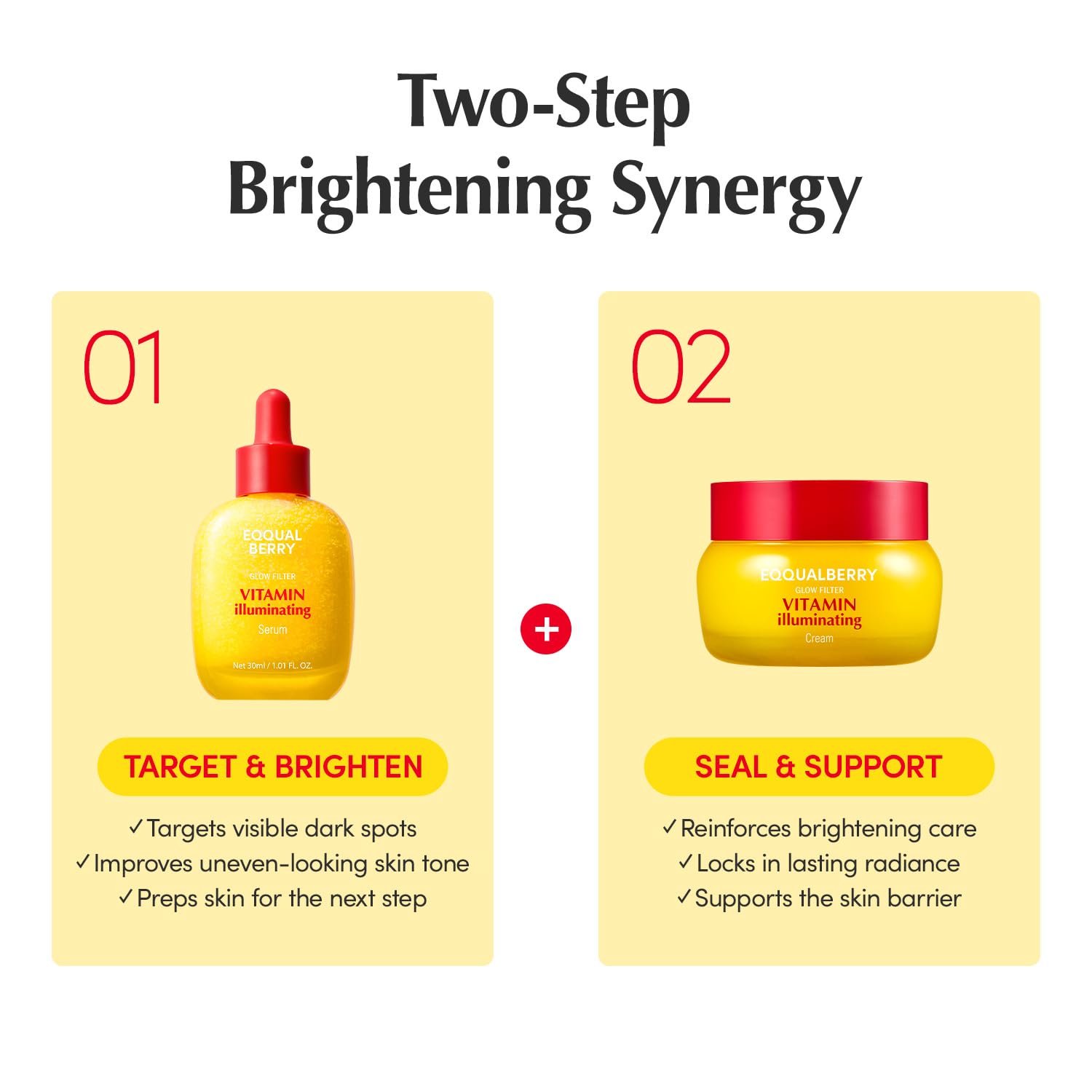 EQQUALBERRY Vitamin C Dark Spots & Brightening Duo | Vitamin Illuminating Serum & Cream with Niacinamide, TXA & Ceramides | Korean Skincare Set for Even Tone & Glow