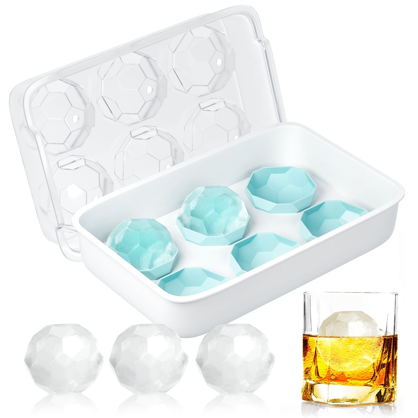 Homyplaza Large Silicone Ice Cube Tray, Easy Release 3D Freezer Mold for Large Square Cubes, Slow Melt in Drinks, Iced Coffee, Cocktail Bar Accessories