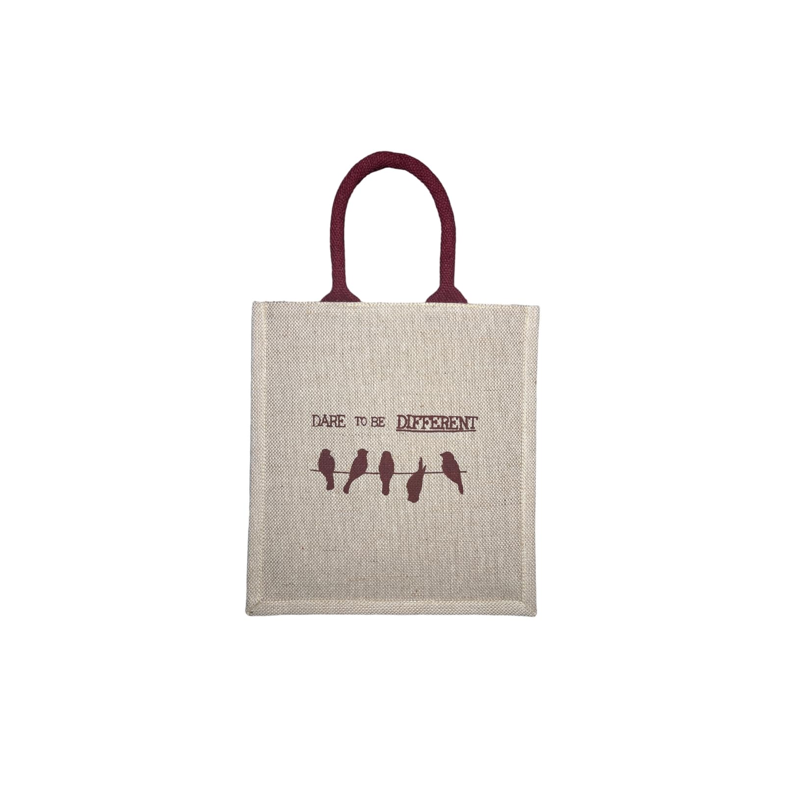 JUTEEARTH Let’s Earth Breath Jute Cotton Maroon Oak Color Dare to be Different Printed Design Bag for Women, Men, and Kids