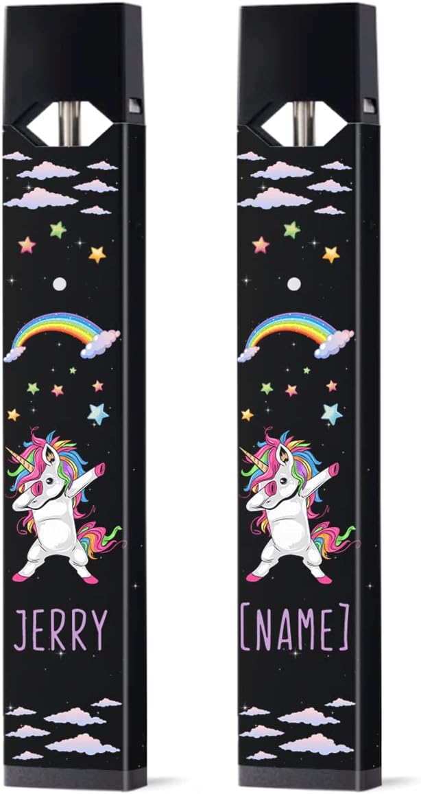 Personalized Compatible with Juul Custom Funny Dabbing Unicorn Rainbow Glitter Decal Customized Name Skin Wrap Sticker Gifts for Women Girl Friend Adults Pack 3 Or 3 Pcs Per Pack