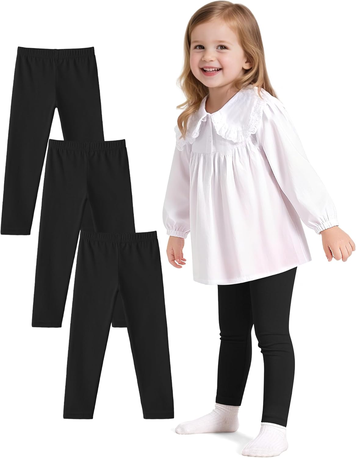 Witwot 3 Pack Baby Girls Leggings Toddler Kids Soft Cotton Pants Size 18M-5T