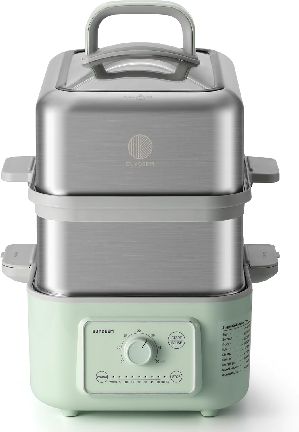 BUYDEEM G52 10.6 Quart 2-Tier Electric Food Steamer for 4-8 Servings, Vegetable Steamer for Cooking, 2-hour Keep Warm, 7 Preset Timings, Dual Boil-Dry Protection, Stainless Steel, Cozy Greenish