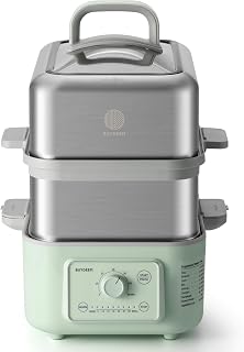 BUYDEEM G52 10.6QT 2-Tier Stainless Steel Food Steamer - 7 Preset Timers, 2-Hour Keep Warm, Dual Protection for Families
