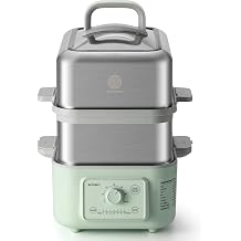 BUYDEEM G52 10.6 Quart 2-Tier Electric Food Steamer for 1-4 Servings, Vegetable Steamer for Cooking, 2-hour Keep Warm, 7 Preset Timings, Dual Boil-Dry Protection, Stainless Steel, Cozy Greenish