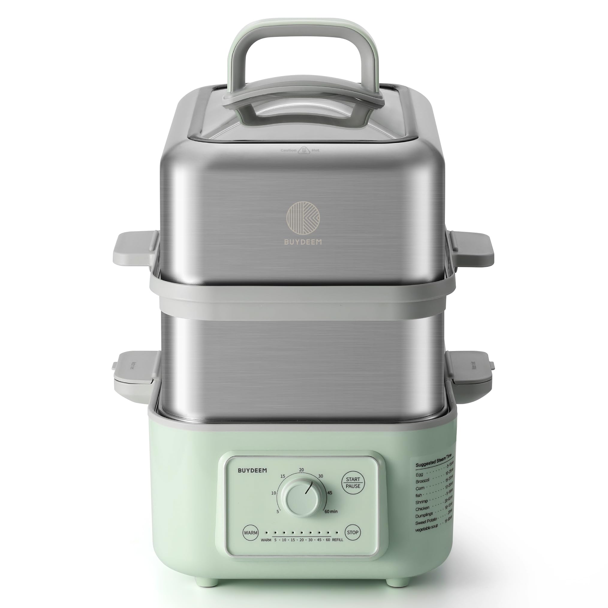 BUYDEEM G52 Elektrischer Lebensmitteldampf, 10,6 Liter für 4-8 Portionen, Gemüsedampf zum Kochen, 2 Stunden automatische Wartung, 7 voreingestellte Zeiten, doppelt