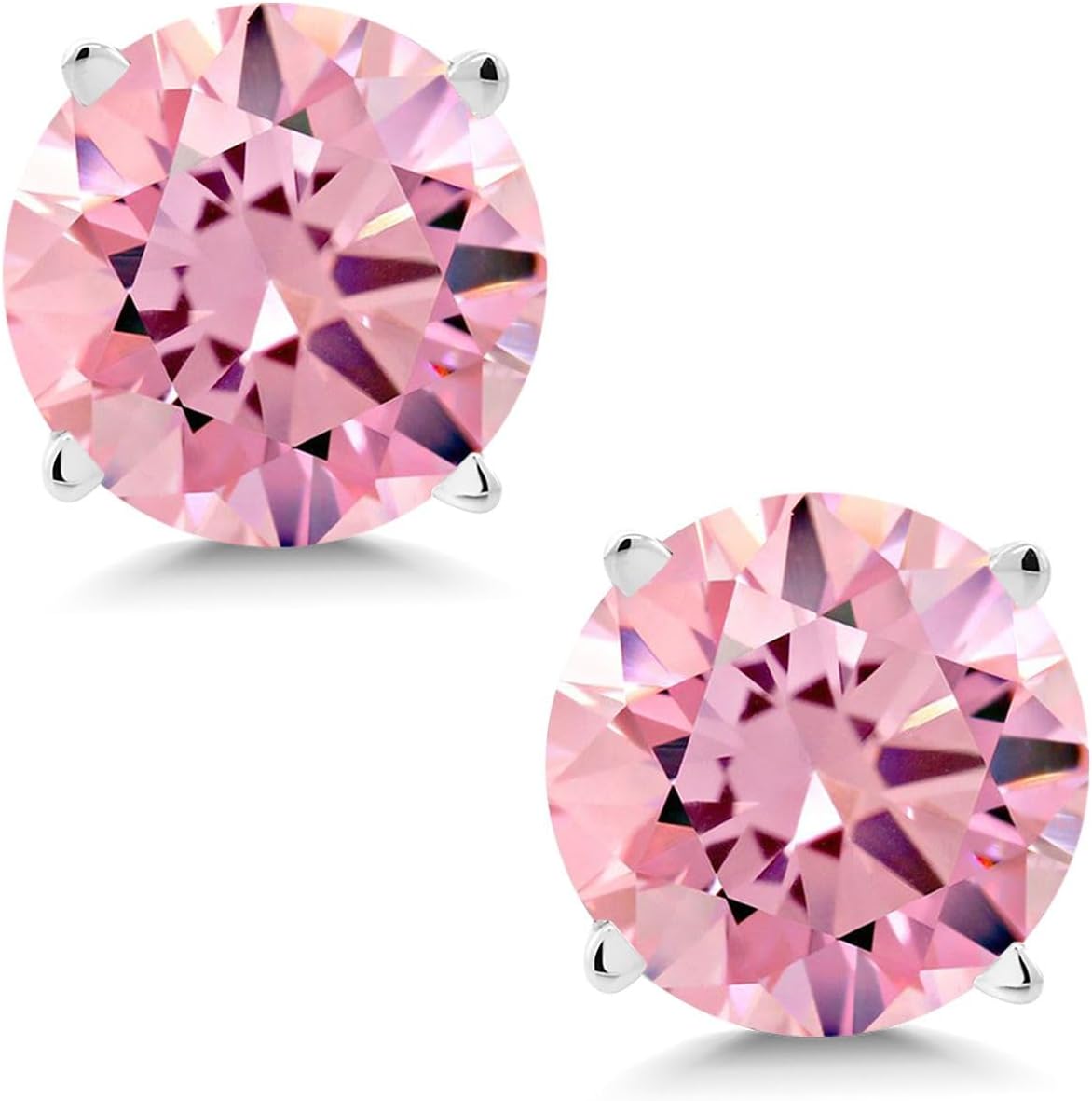 Gem Stone King 3.00 Ct Round 6mm Pink Zirconia 14K White Gold Stud Earrings For Women Men