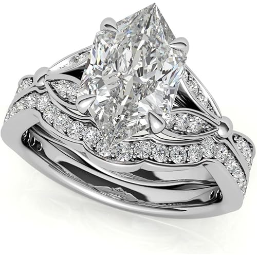 3 CT Dutch Marquise Cut Moissanite Wedding Ring Set for Women | Solitaire Antique Engagement Bridal Ring | Handmade Diamond Jewelry | Anniversary Ring for Her/Gifts