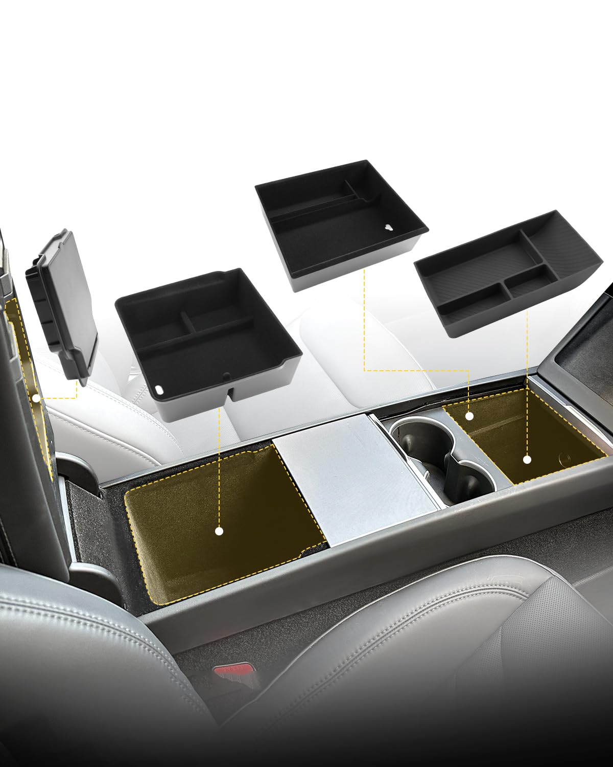 LFOTPP Para Tesla Model Y Juniper 2025 2026 consola central, organizador de reposabrazos, guantera + consola central, caja de almacenamiento oculta, para Tesla Model Y Juniper Accesorios [4 unidades]