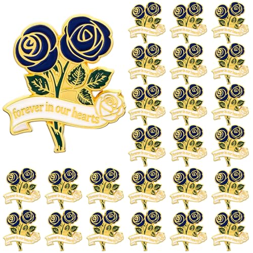 25 Pcs Memorial Rose Pin Badge Forever in Our Hearts Rose Flower Enamel Lapel Pin Brooch Funeral Favours for Guest Bereavement Remembrance Mourning Event
