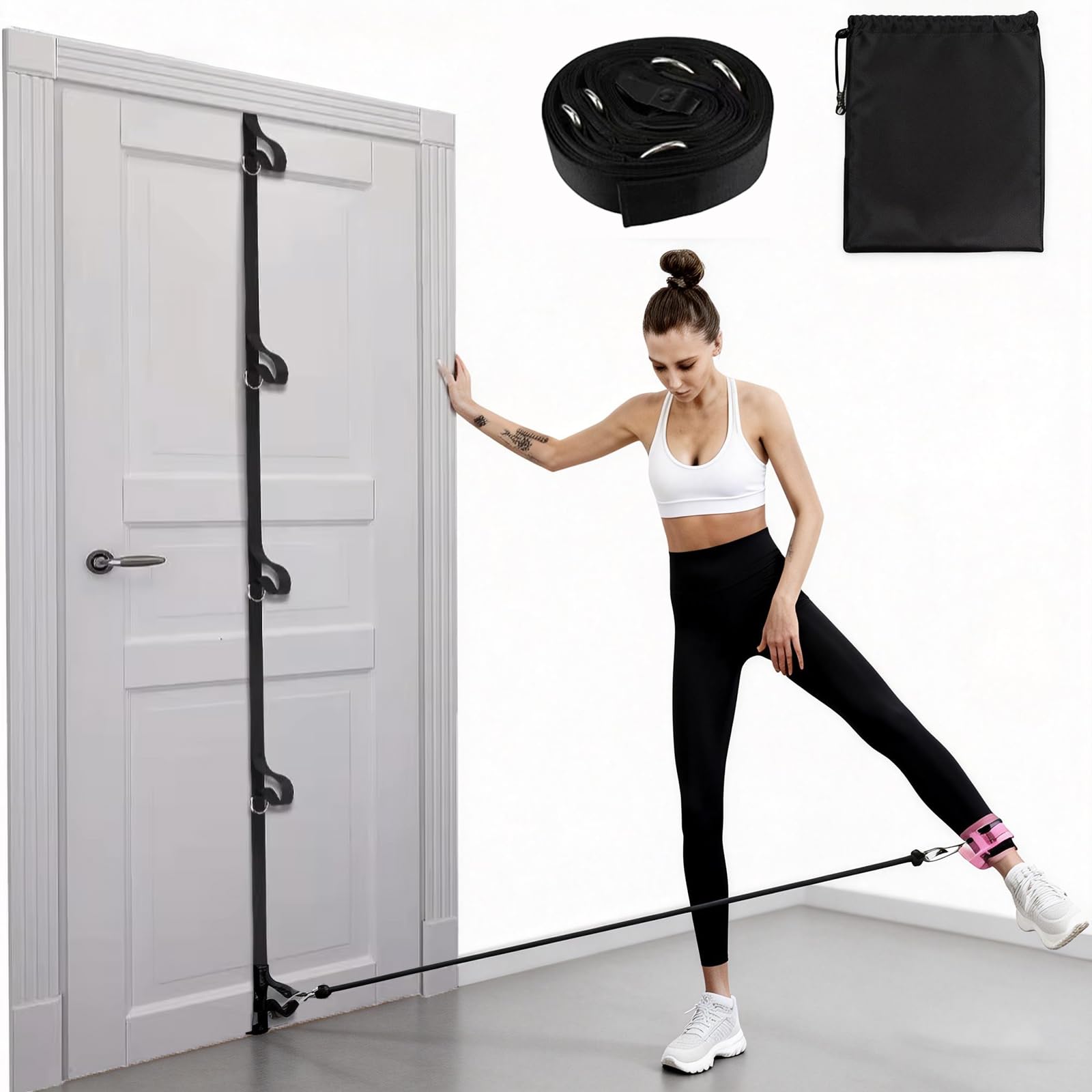 Multi Loop Door Anchor Strap for Resistance Bands, 16.4ft/5M Heavy Duty Anchor System with Multiple Loops, Punch-Free Workout Strap with Storage Bag for Home Gym, Full Body Training & Physical Therapy