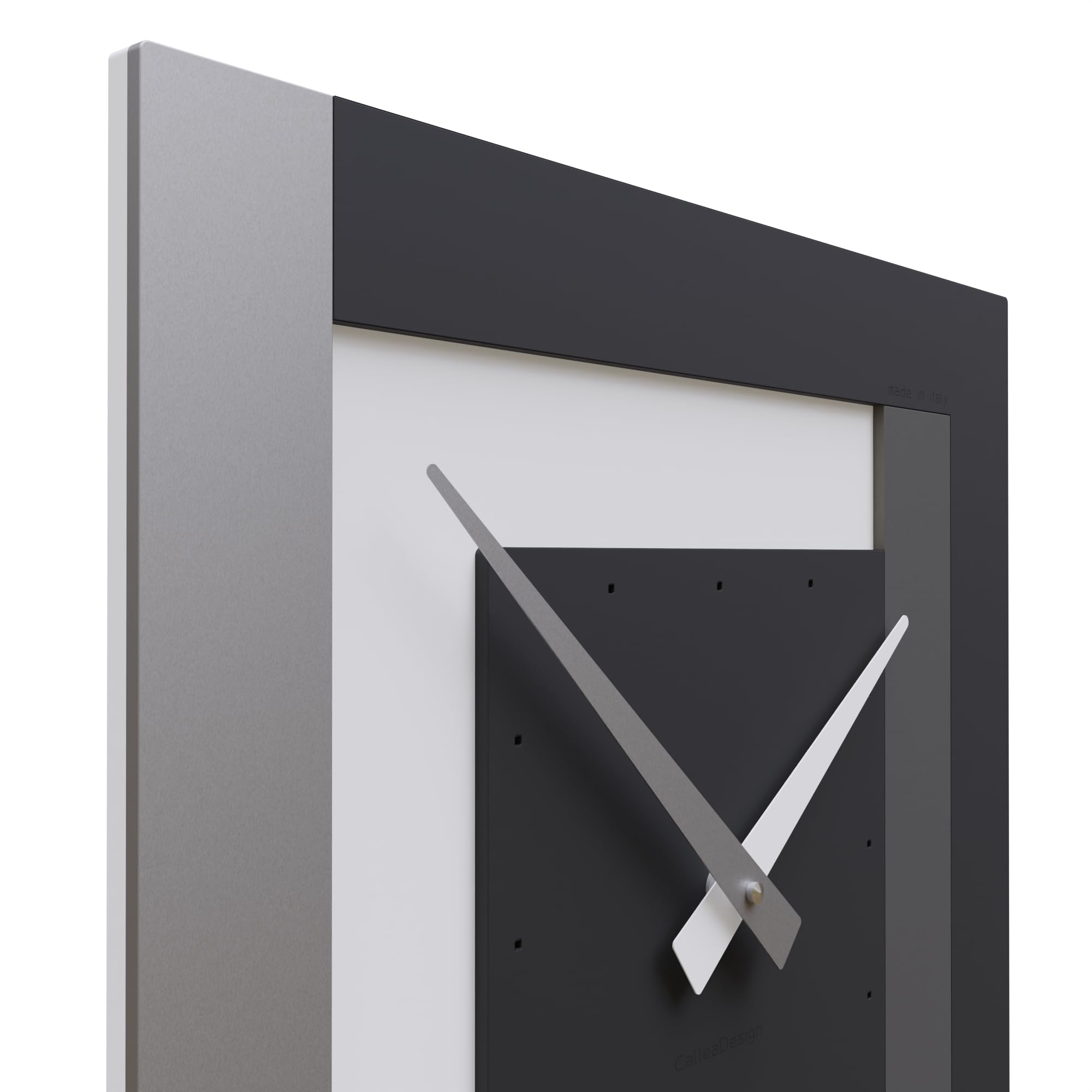 CalleaDesign - Moderne Wanduhr Schwarz quadratisch Stripes 36x36, Italienisches Design [Schwarz, Weiß, Aluminium, Quarzgrau].