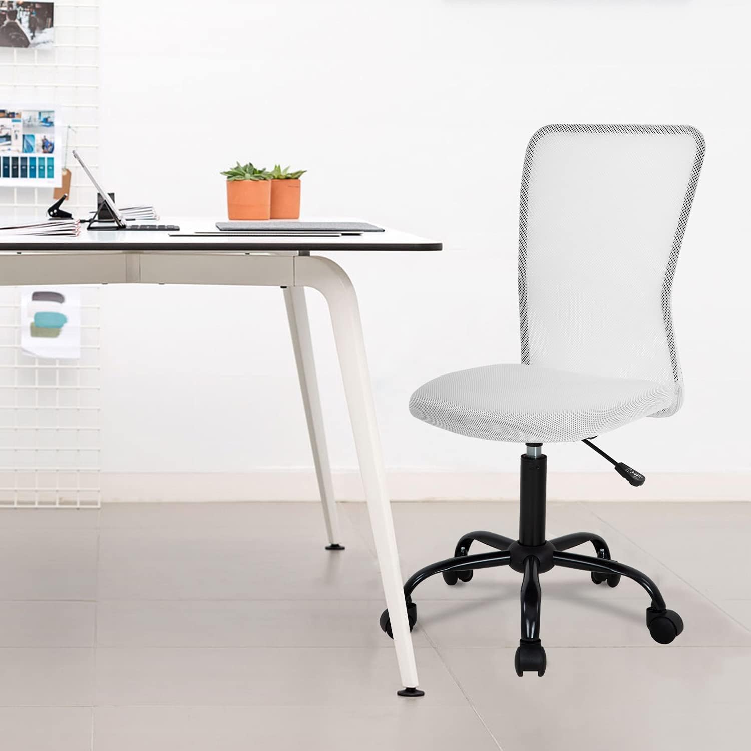 Office Mesh Ergonomic Computer Desk Swivel Rolling Modern Executive Armless White Home Office Task Chair for Women