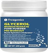 Trexgenics GLYCEROL MONOSTEARATE GMS Pure & Premium Powder Pre-Workout, > 40% Monoglycerides content 50 servings (250 gram)
