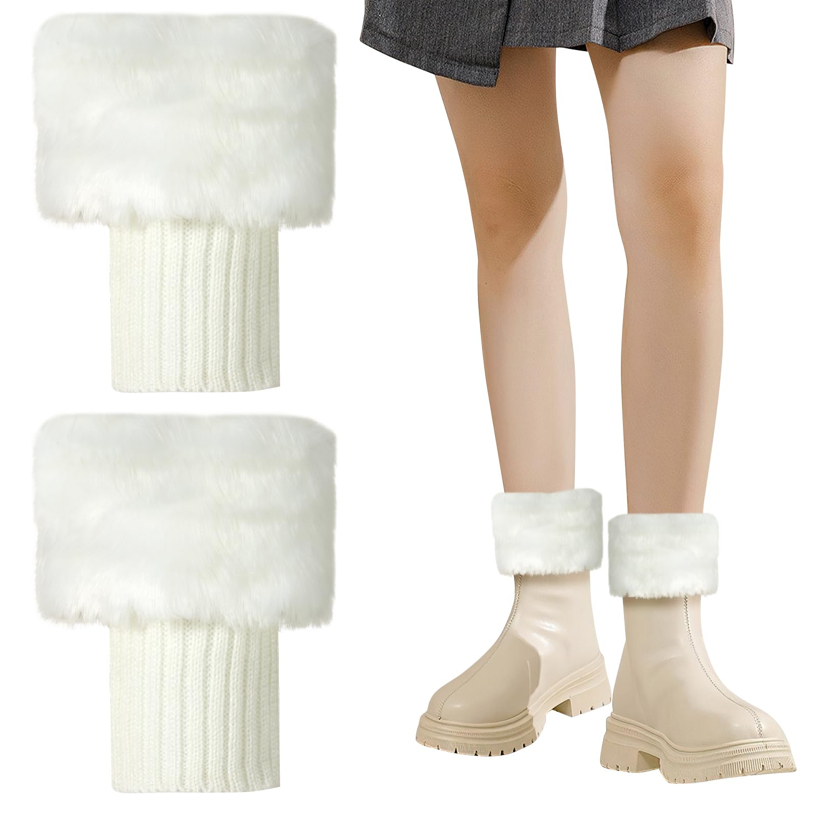 Heveer Women's White Fur Leg Warmers Faux Fur Leg Warmers Warm Furry Long Boot Cuffs Soft Boot Sleeves Furry Boot Covers Y2k Leg Warmers Boot Toppers For Girls
