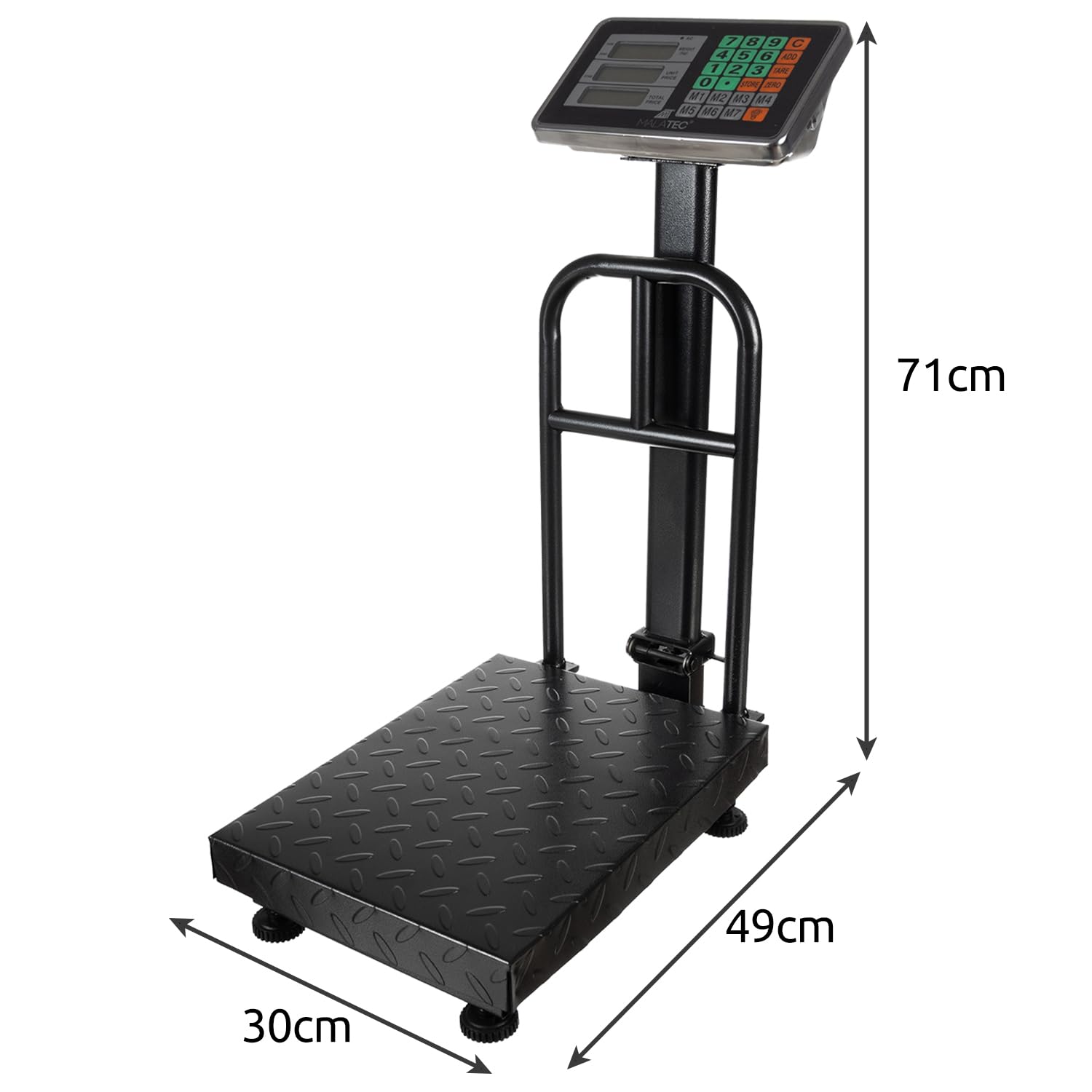 Cyfrowa waga platformowa, składana, 150 kg/50 g, wyświetlacz LED, regulowana, zasilanie bateryjne/sieciowe, funkcja tarowania, waga przemysłowa 23537
