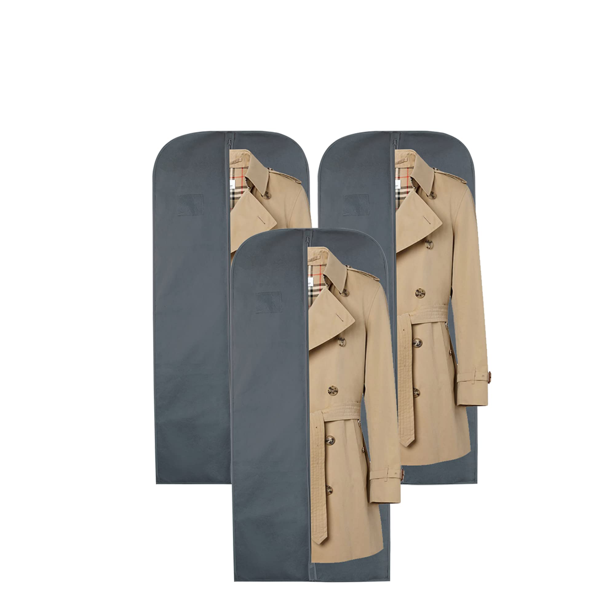Wedcova Men's Grey Suit Covers For | Hanging Gart Bags | Travel Blazer & Jacket Bag | Clothes Storage Cover With Zipper | Suits Carrier Moth Proof Protector | (24'' X 54'') | Pack Of 3 |