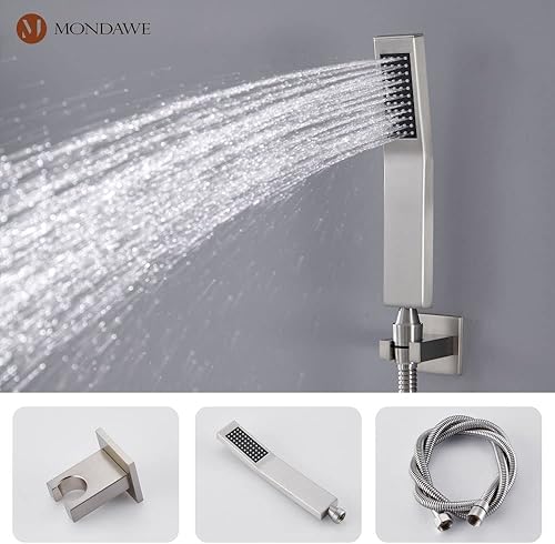 Miniatura 6 de MONDAWE Sistema de ducha termostático con 6 chorros corporales, cabezal de ducha de lluvia montado en el techo de 12 pulgadas con combo de mano,
