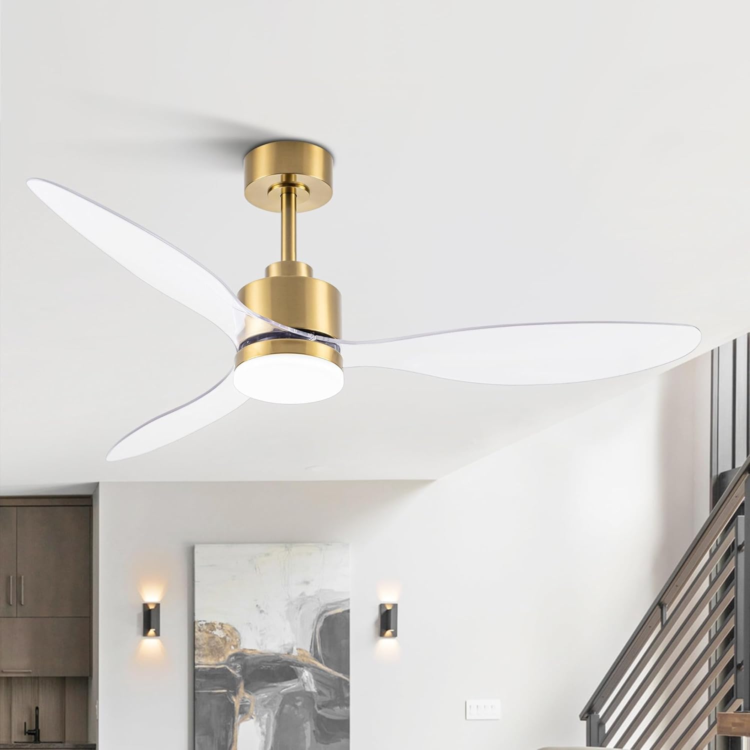 Gold and Clear 52 Inch LED Ceiling Fan with Remote Control