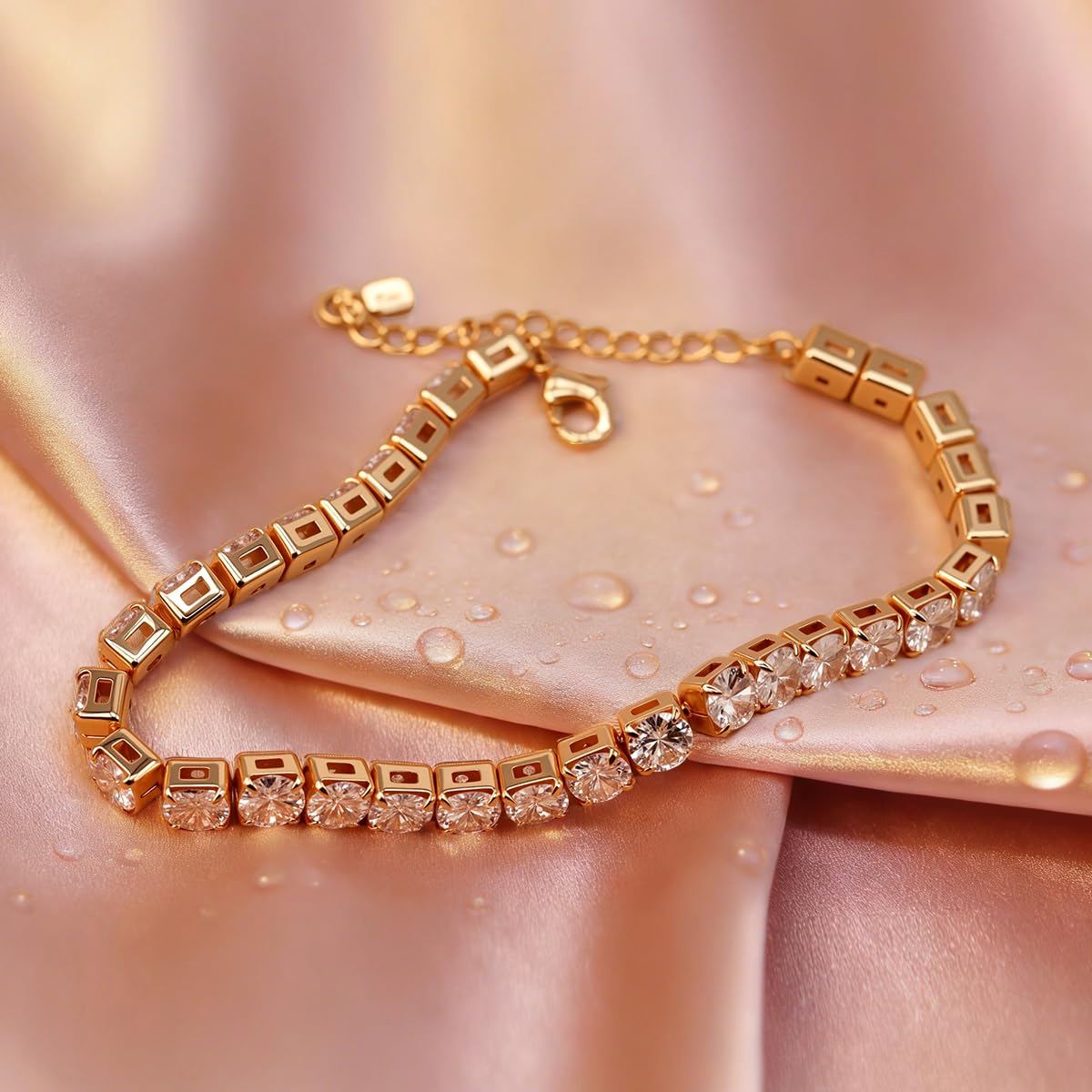 FEIKFEIZ Moissanit Tennisarmband, 5 mm Labor gezüchtete Moissanit-Diamanten, 18K rosévergoldet, verstellbares Damen-Armband in Gold, Schmuckgeschenk.