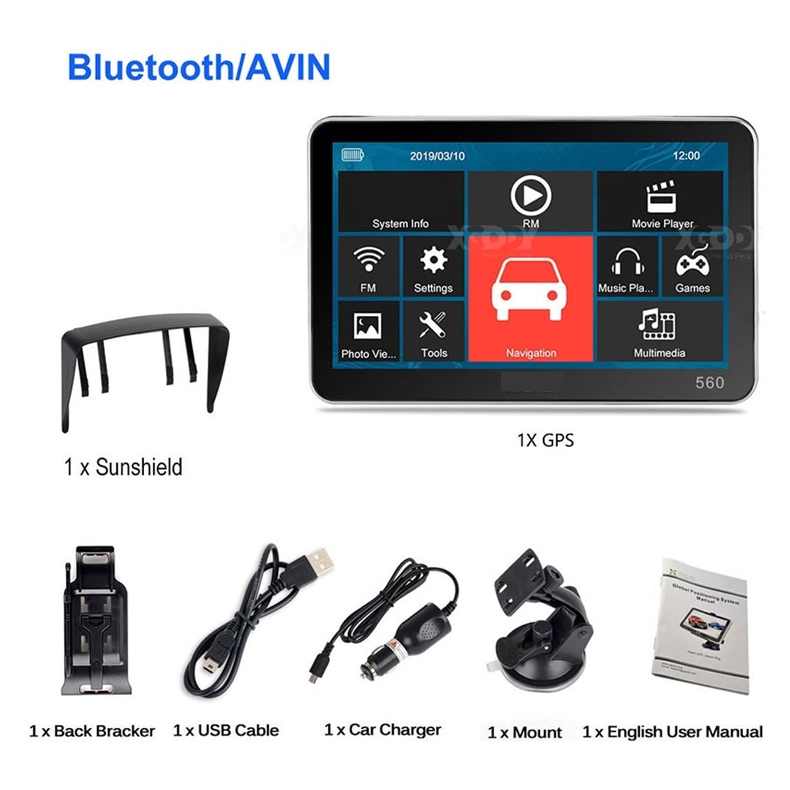 GPS pour Voiture, 5 '' Voiture turck GPS Navigation 26 5m + 8 Go FM Sat NAV Navigator Navitel Russie Carte(Bluetooth)