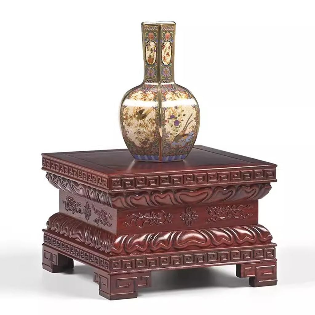 Soporte de Planta Base de Estatua de Buda de Loto, Planta en Maceta de Madera Maciza, Soporte Elevado, Base de Adorno Decorativa Cuadrada Soporte de Exhibición de Flores(S)