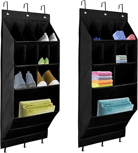 Paquete de 2 organizadores de zapatos sobre la puerta, zapatero sobre la puerta con 11 bolsillos grandes y profundos, zapatero colgante para puerta