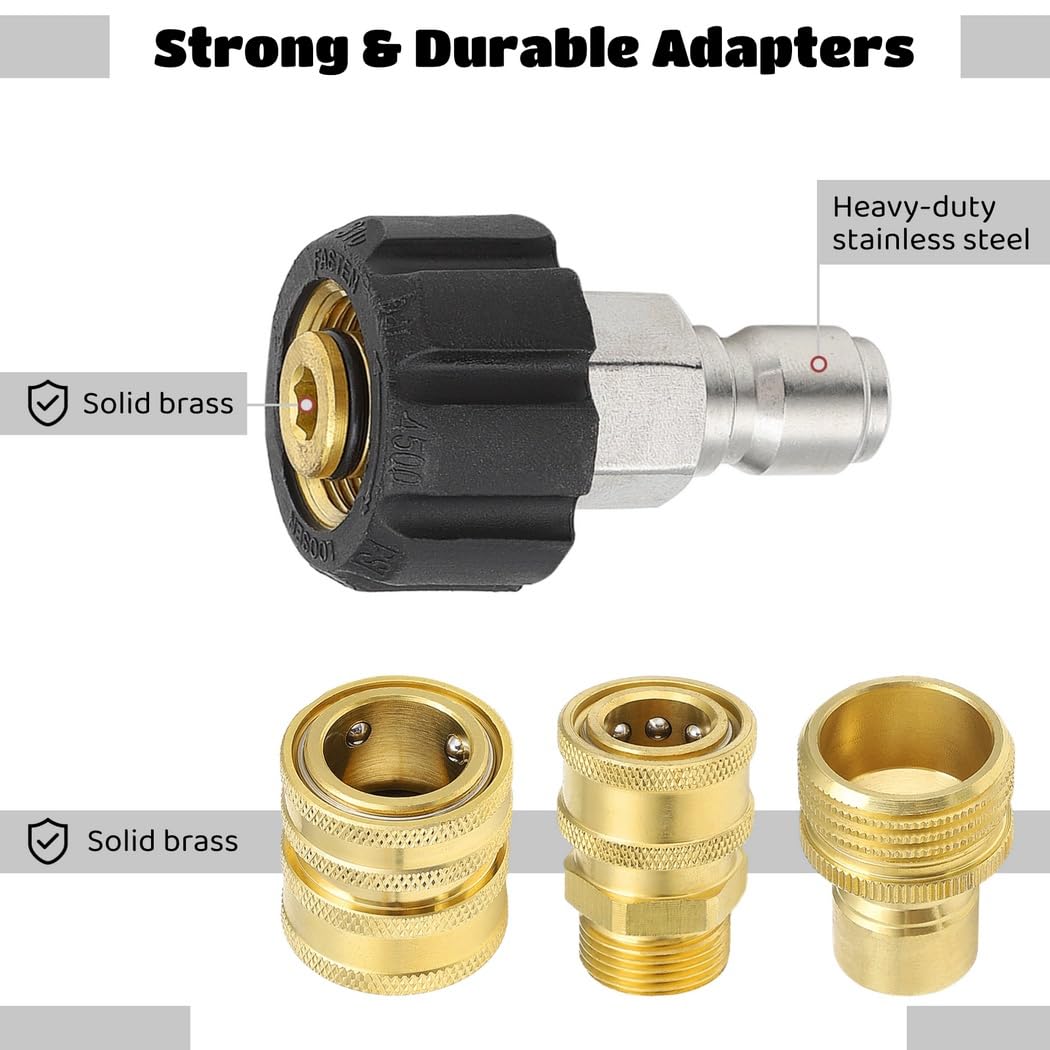 Set di 8 adattatori per idropulitrice ad attacco rapido, M22-14 mm a 3/8 '' e 3/4'' a 1/2'' raccordi a sgancio rapido