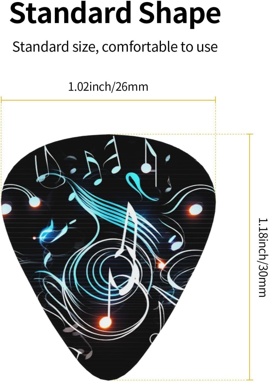 Music Note Print Guitar Picks 12 Pack Personalized Plectrums with Organizer Storage Box, Colorful Celluloid Guitar Plectrum Includes Thin, Medium, Heavy Picks For Acoustic Guitar Bass Picks image 5