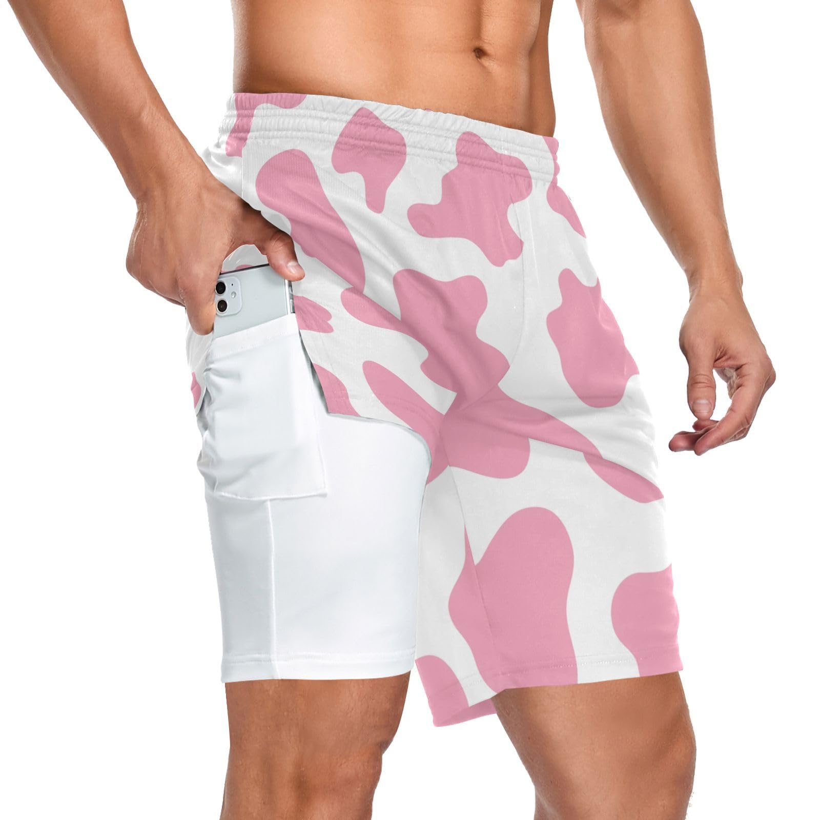 JHKKU Pink Cow Print Shorts for Men 7